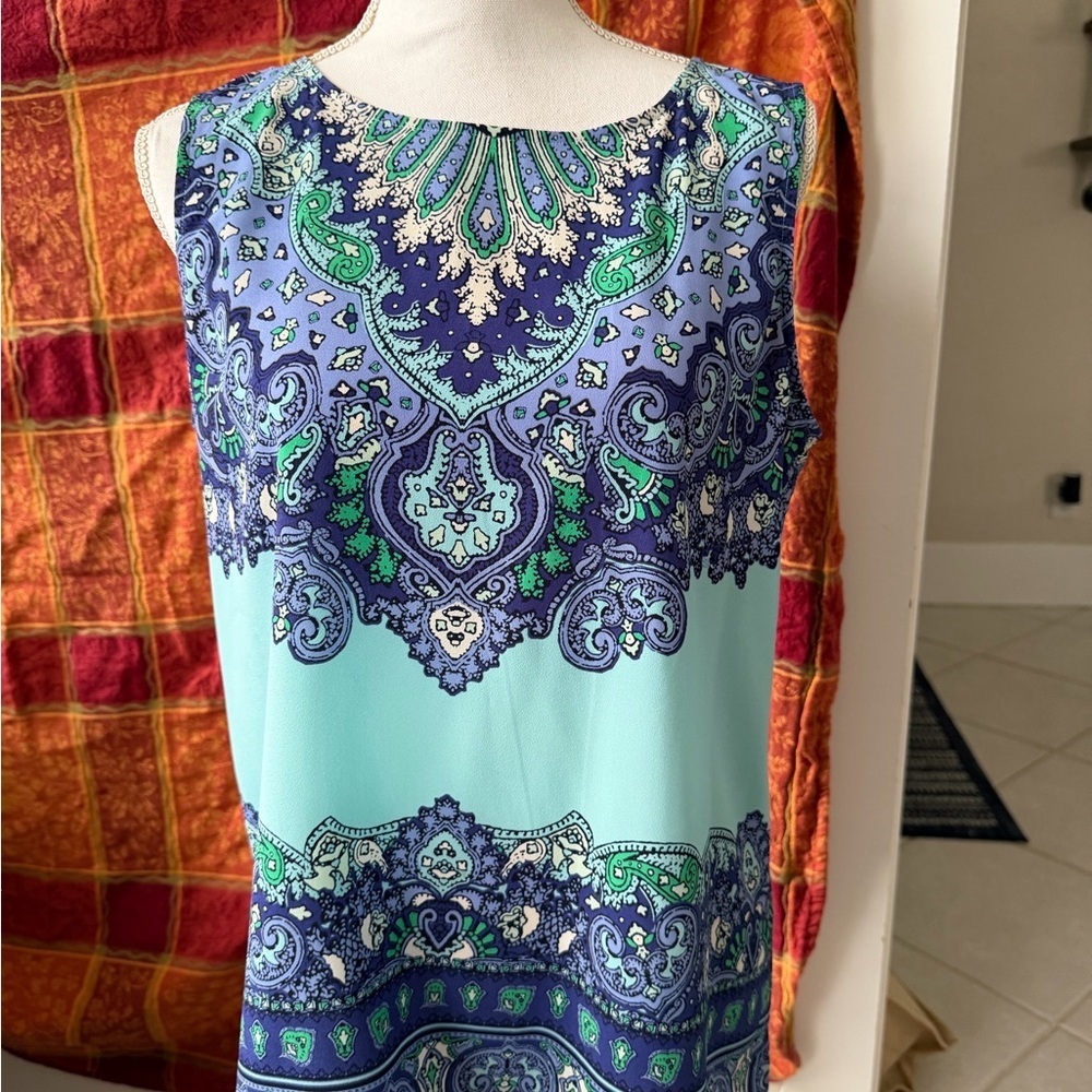 Cottage boho coquette indie Y2K Talbots Blue & Green Paisley M Blouse Office Day